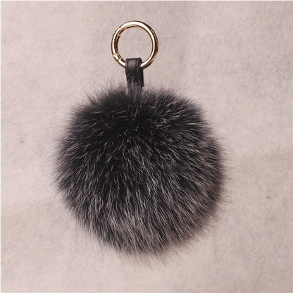 Fox Fur Pom Keychain | Minimal Women’s Black Fluffy Bag Charm