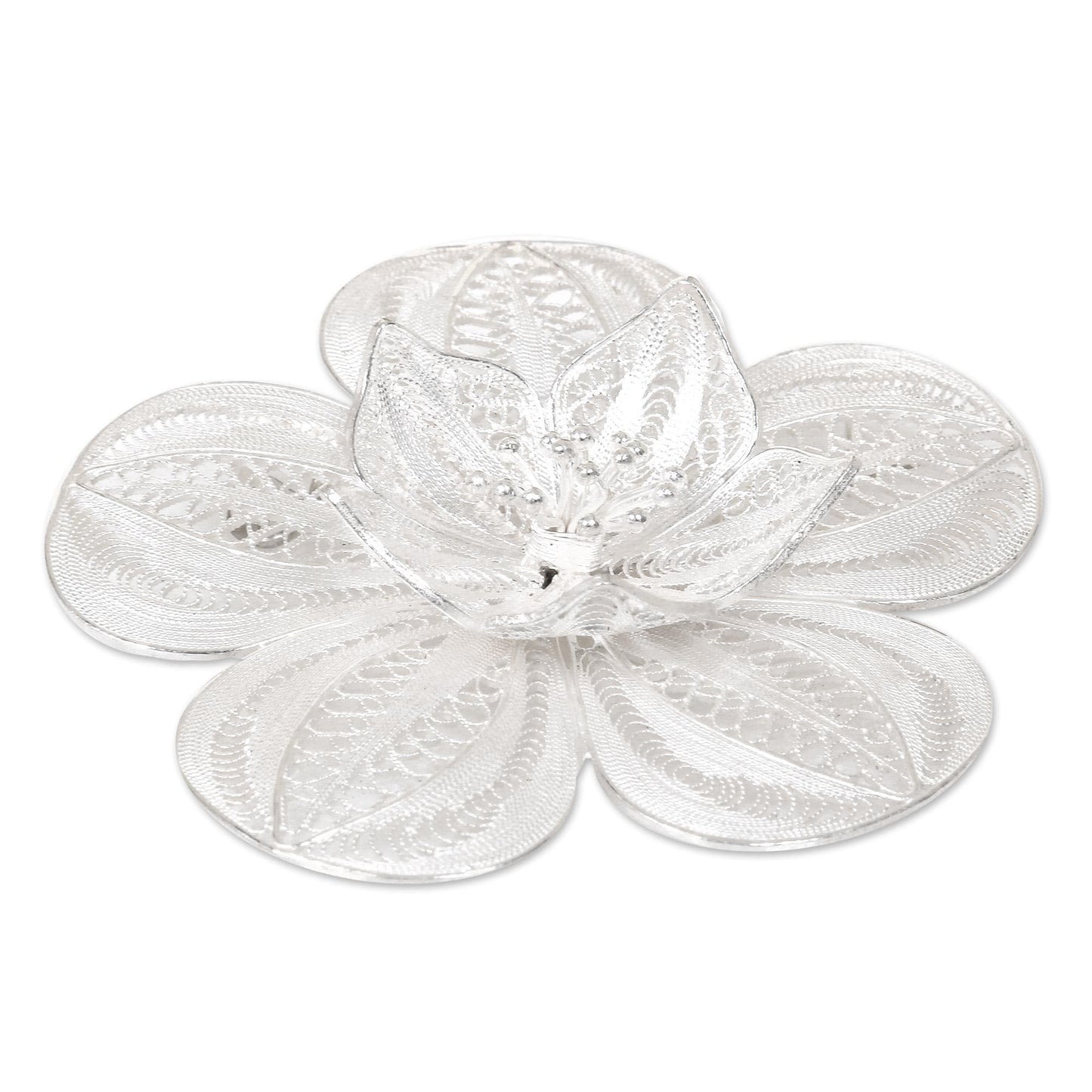 Floral Filigree Brooch Pin | Sterling Silver Peacock Design Artisan Jewelry