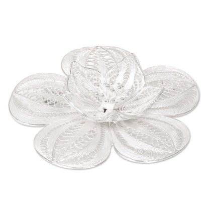 Floral Filigree Brooch Pin | Sterling Silver Peacock Design Artisan Jewelry