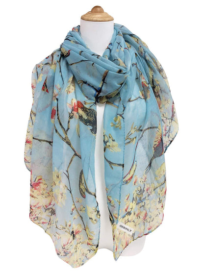 Lightweight Floral Scarf | Minimal Women’s Summer Bird Print Wrap