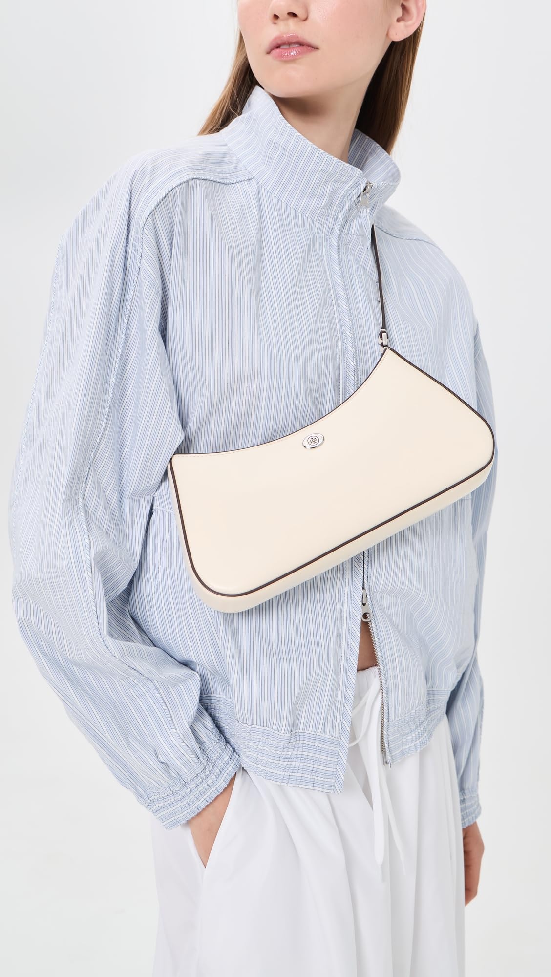 Zip Top Shoulder Bag | Minimal Women’s Light Cream Leather Bag