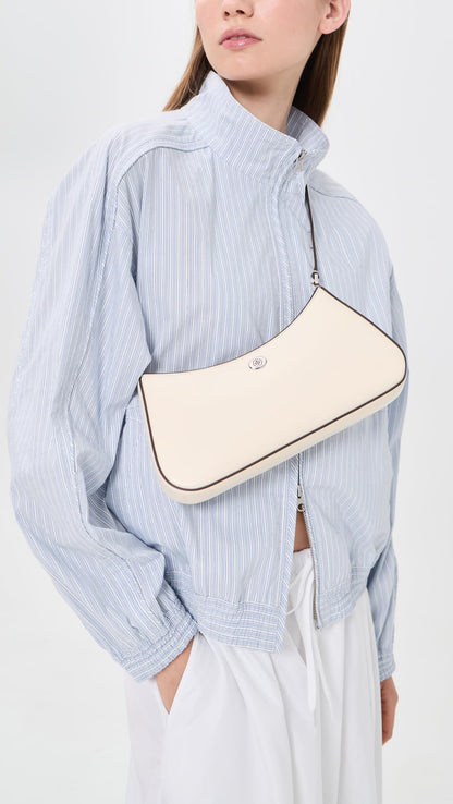 Zip Top Shoulder Bag | Minimal Women’s Light Cream Leather Bag