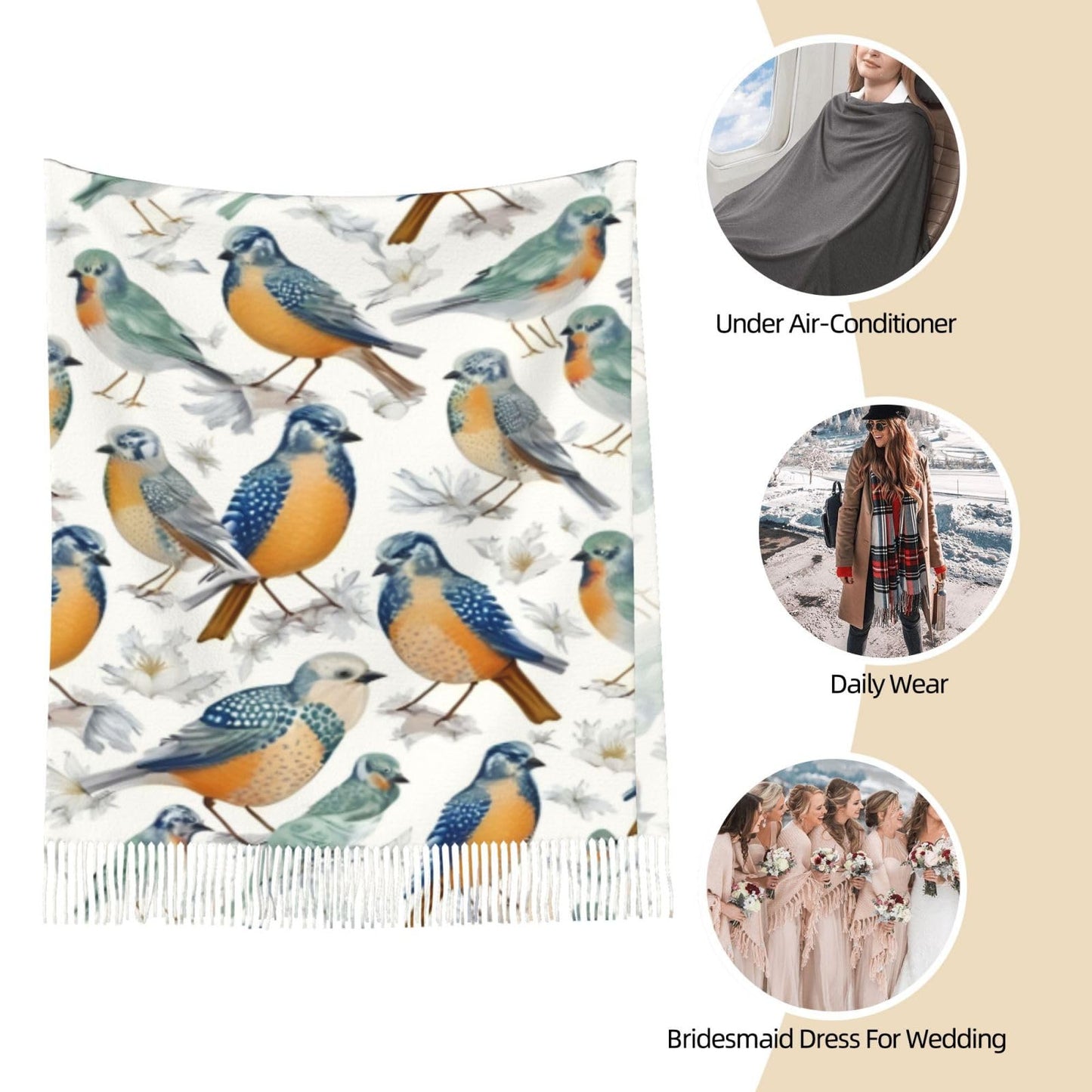 Printed Tassel Scarf Wrap | Minimal Women’s Lightweight Fashion Shawl