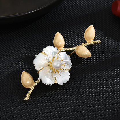 Pearl Flower Brooch | Elegant Gold Plated Floral Pin for Women