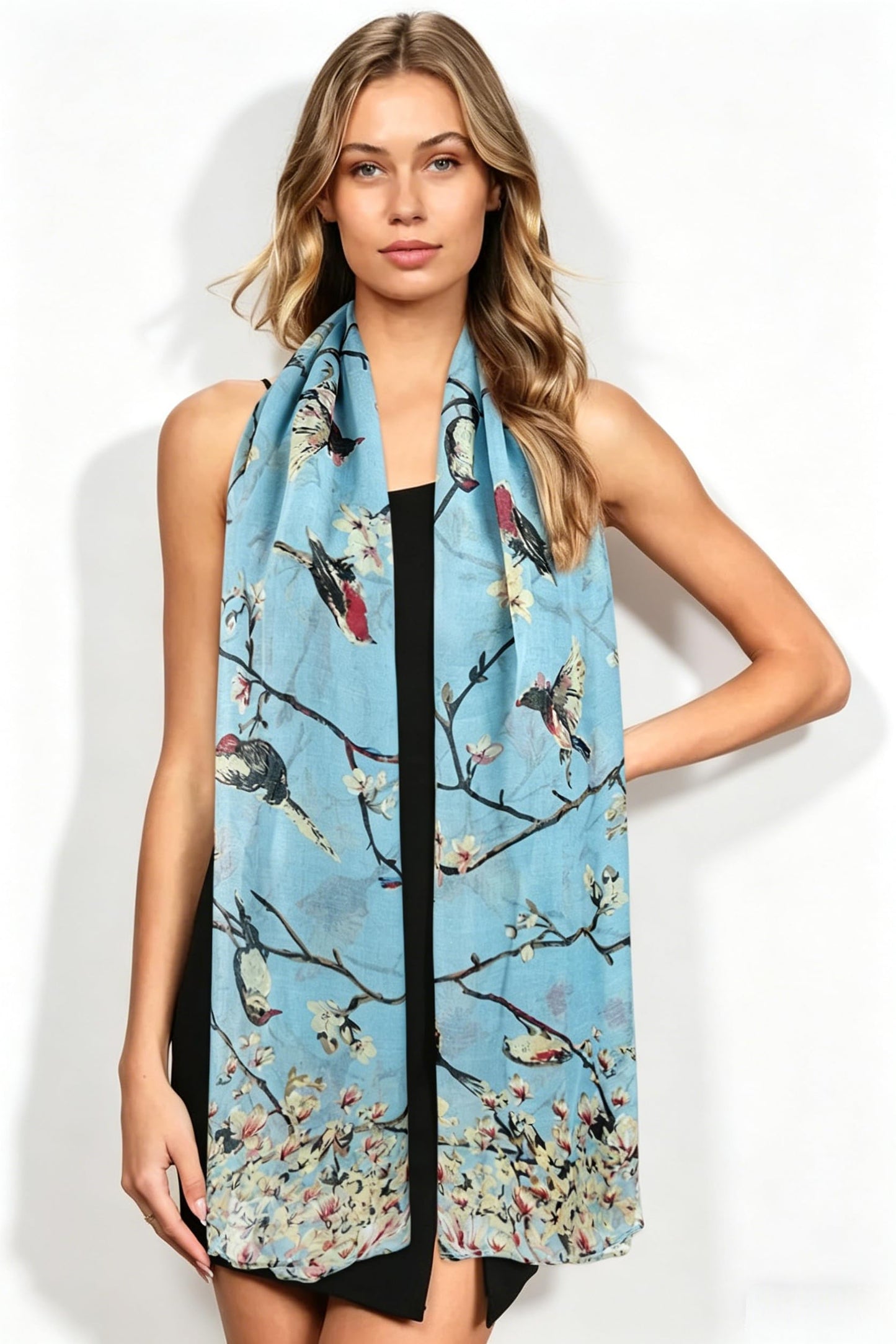 Lightweight Floral Scarf | Minimal Women’s Summer Bird Print Wrap