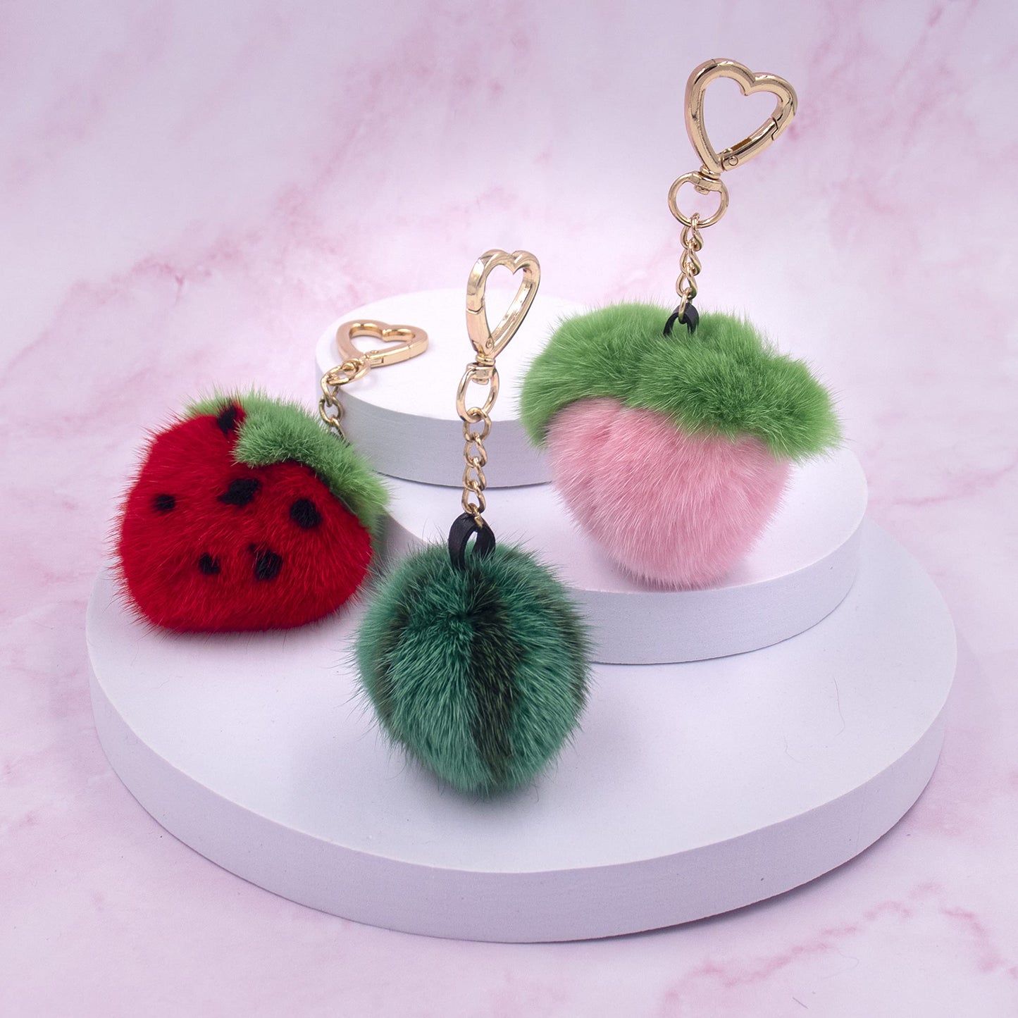 Fluffy Fruit Keychain | Minimal Women’s Kawaii Bag Charm Accessory
