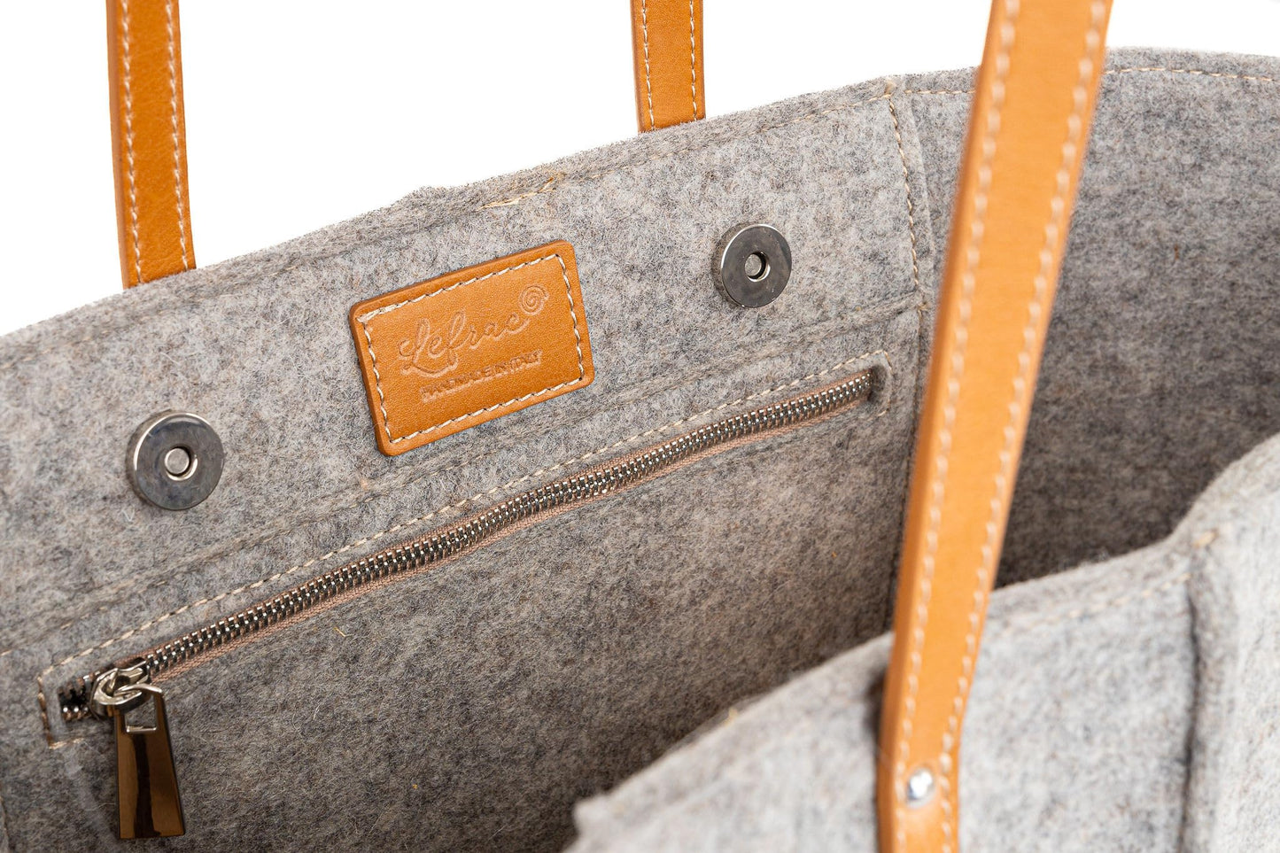 Medium Wool Felt Tote Bag | Minimal Vegan Leather Women’s Grey Fashion Tote