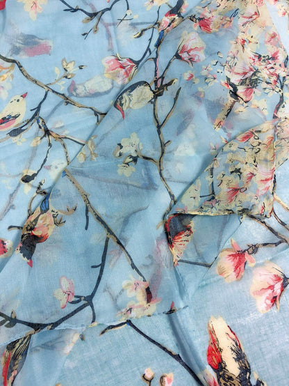 Lightweight Floral Scarf | Minimal Women’s Summer Bird Print Wrap