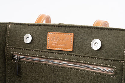 Large Capacity Tote Bag | Minimal Women’s Wool Felt Vegan Leather Green Tote