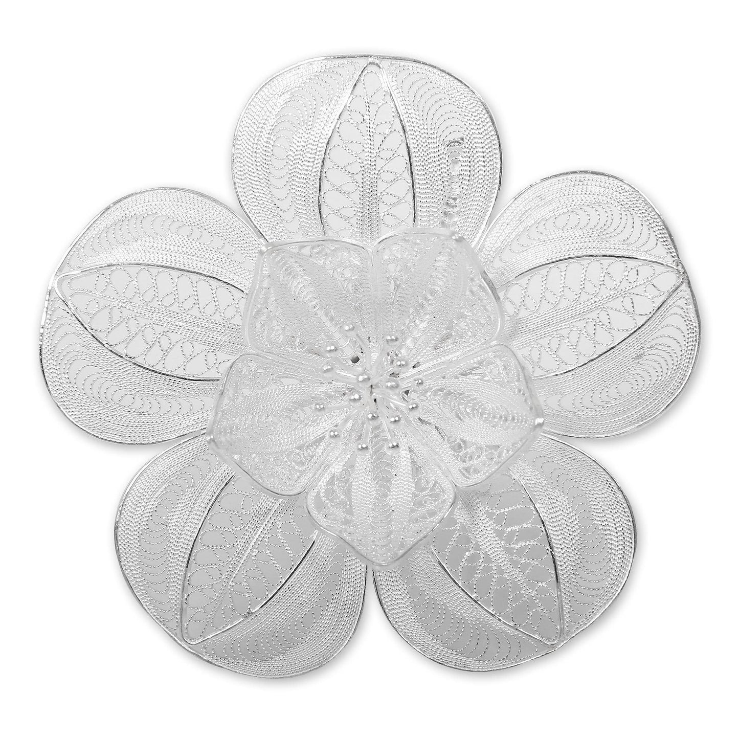Floral Filigree Brooch Pin | Sterling Silver Peacock Design Artisan Jewelry