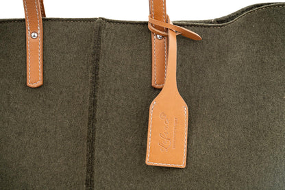 Large Capacity Tote Bag | Minimal Women’s Wool Felt Vegan Leather Green Tote